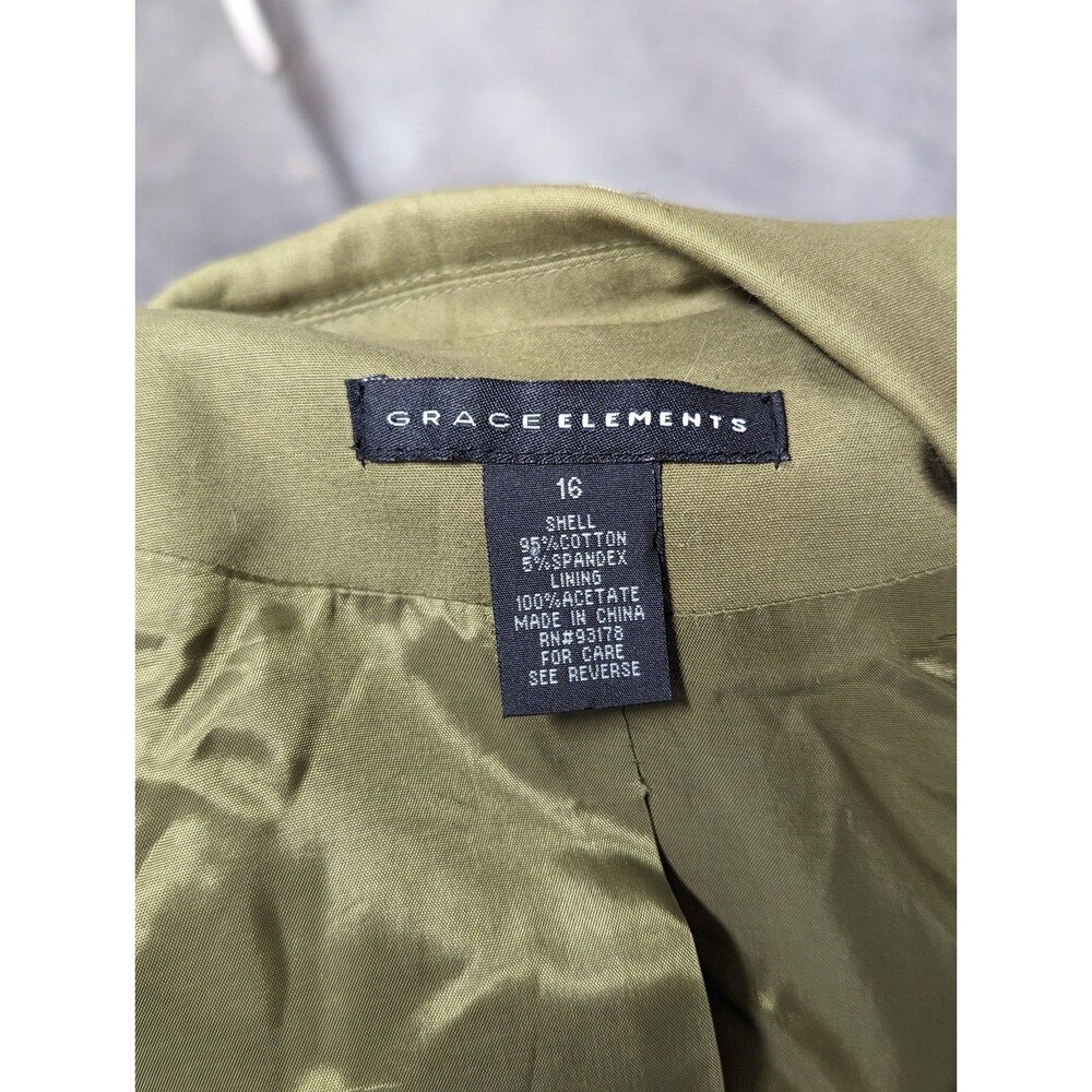 Grace Elements Size 16 Olive Green‎ Open Front Blazer Jacket - Picture 10 of 10